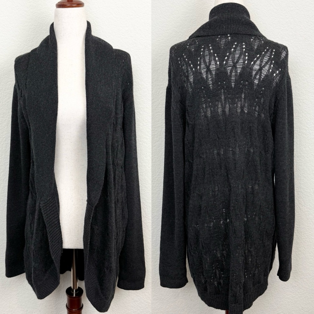 Eileen‎ Fisher Womens Charcoal Gray Merino Wool Cardigan Open Sweater